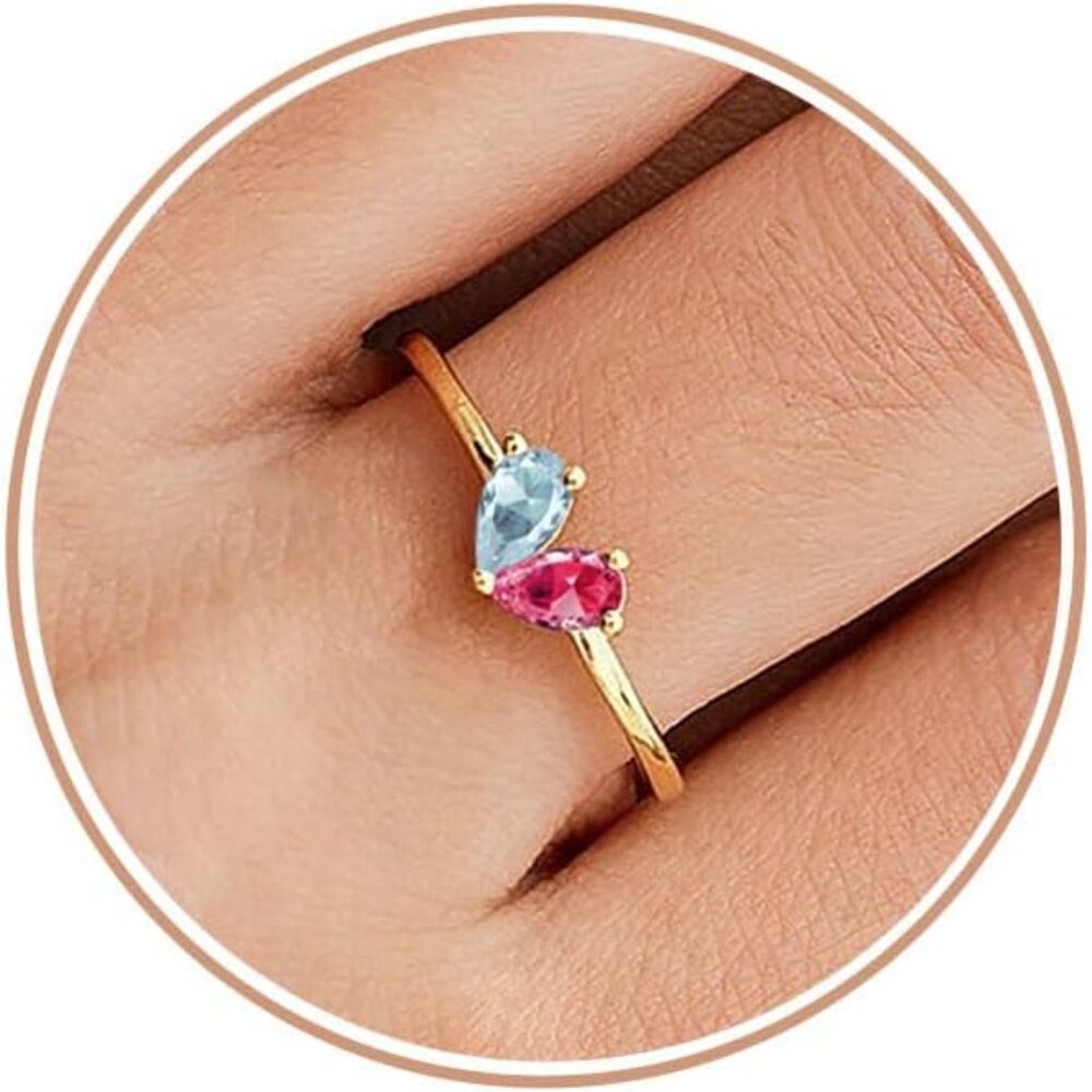 Heart-Shaped Stackable Gold Birthstone Ring - Non… - image 1